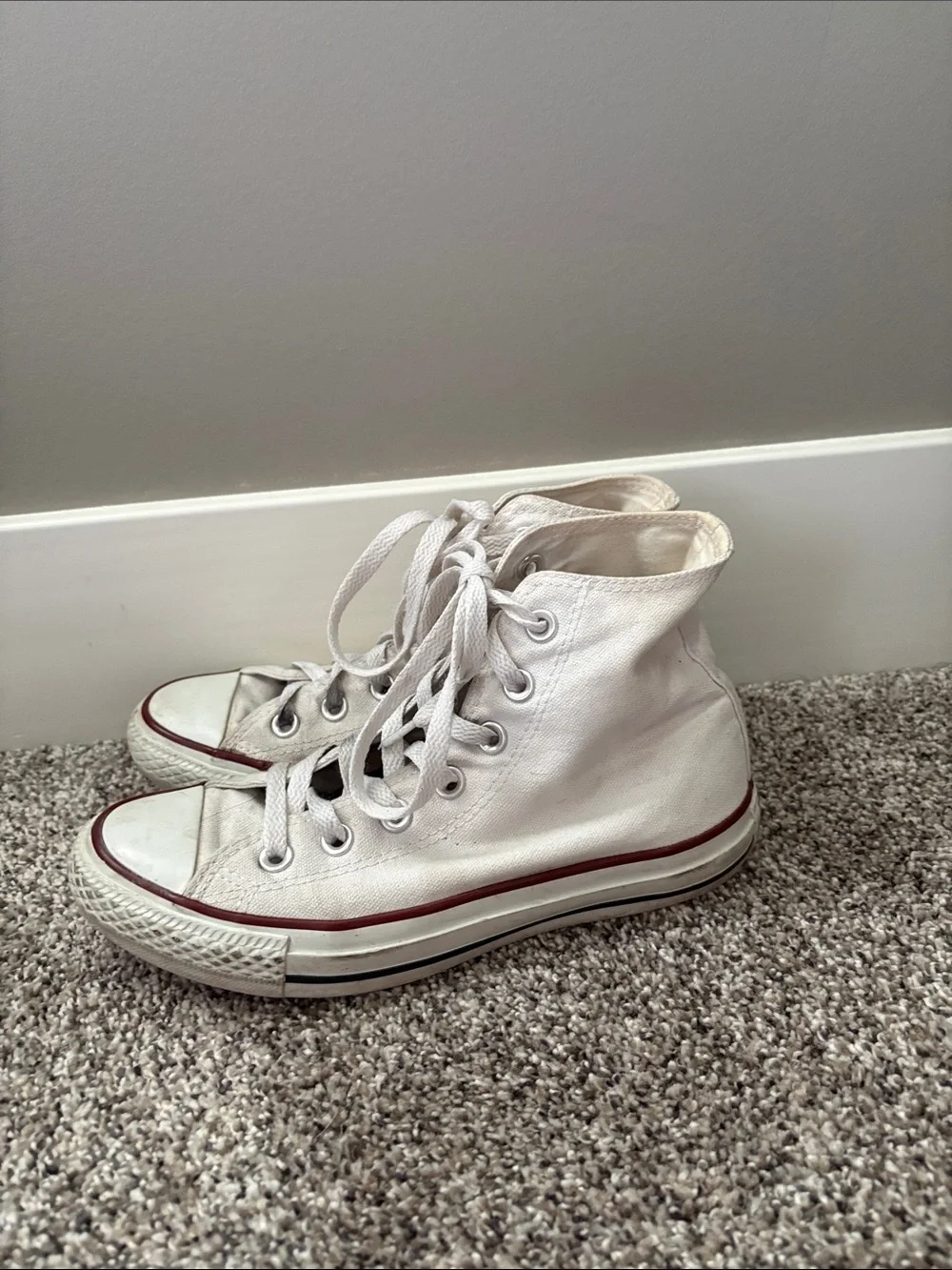 Converse White High-Top Sneakers with Red Stripe